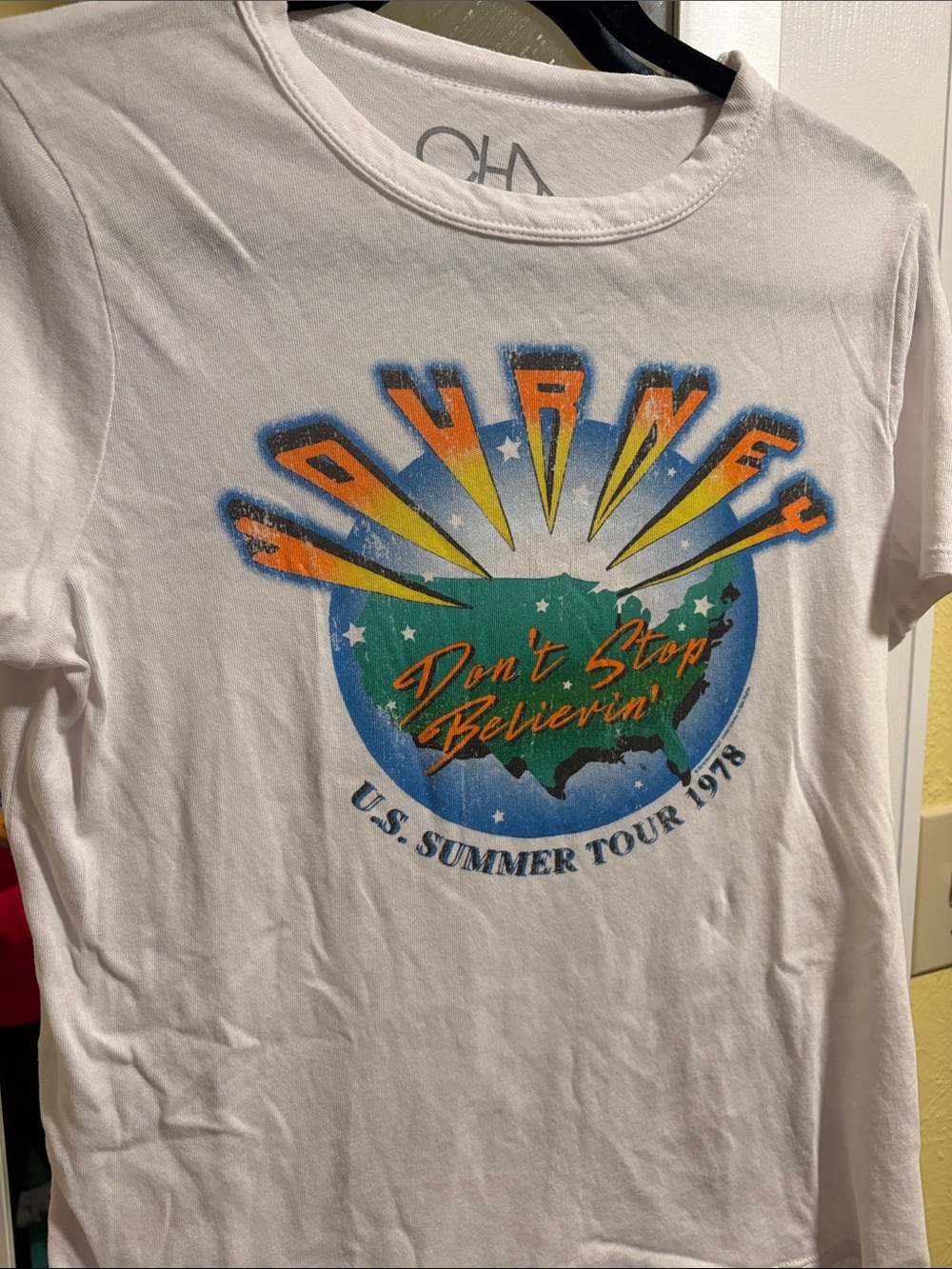 White 'Don't Stop Believin'' Graphic Tee vintage look Journey tour